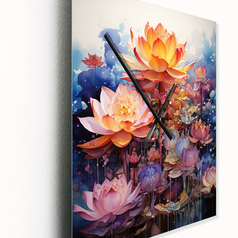 Orange orange, art bouddhiste lotus mandala - bouddhisme très grandes horloges murales, H 40 po x l 30 po x P 1 po