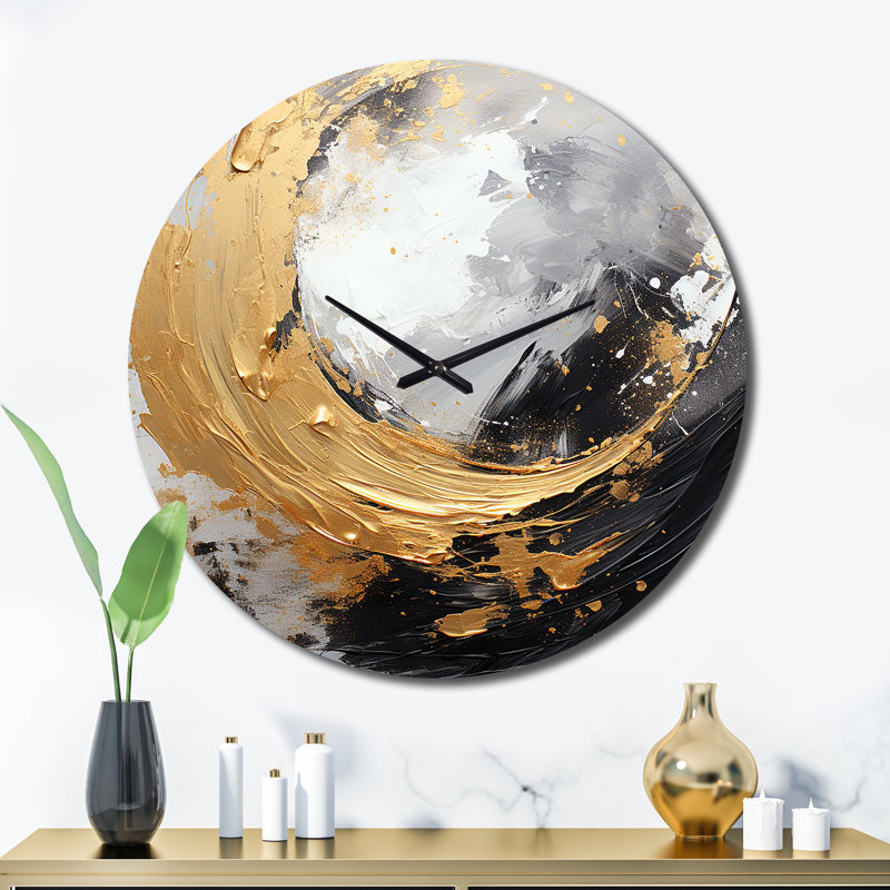 Yin Yang - Au-delà de la dualité, abstrait or et noir II - Horloge murale abstraite, Très grand