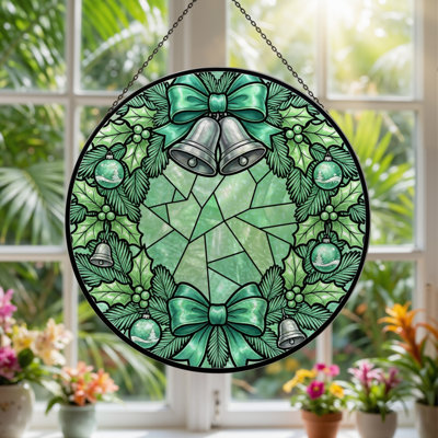 12"H Christmas Ornament Stained Glass Window Panel