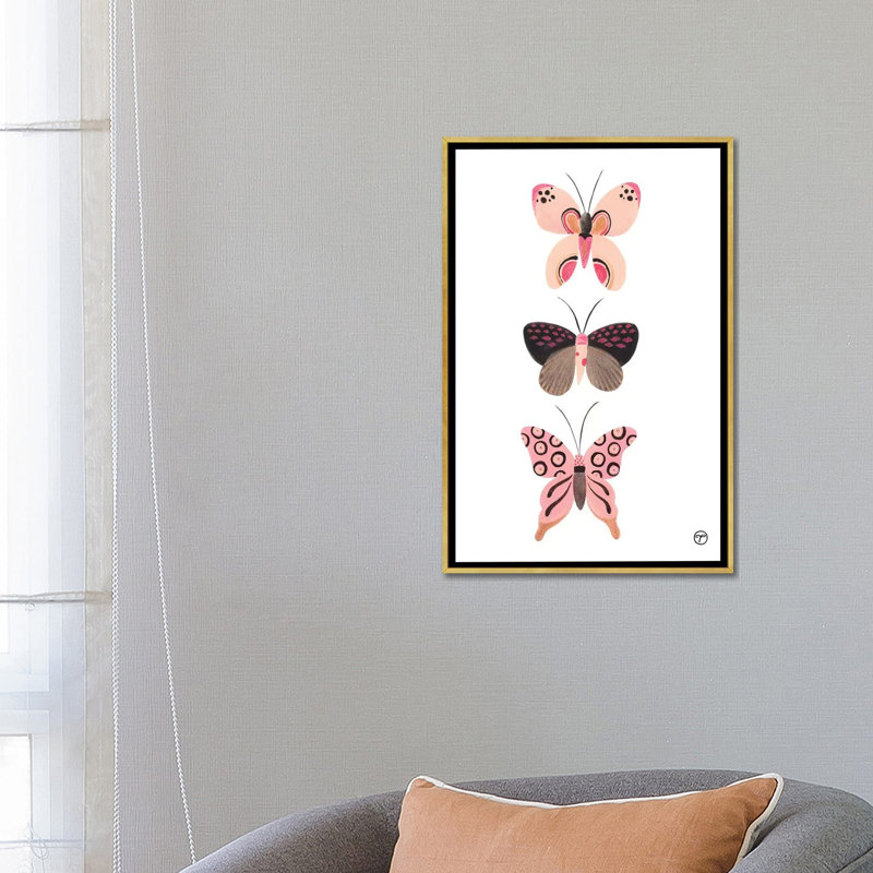 «Butterfly Trio», art encadré, H 26 po x l 18 po x P 1,5 po, Toile encadrée d'or