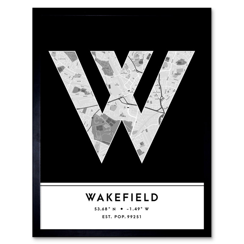 Wakefield City Map Wakefield Black & White - Single Picture Frame Typography