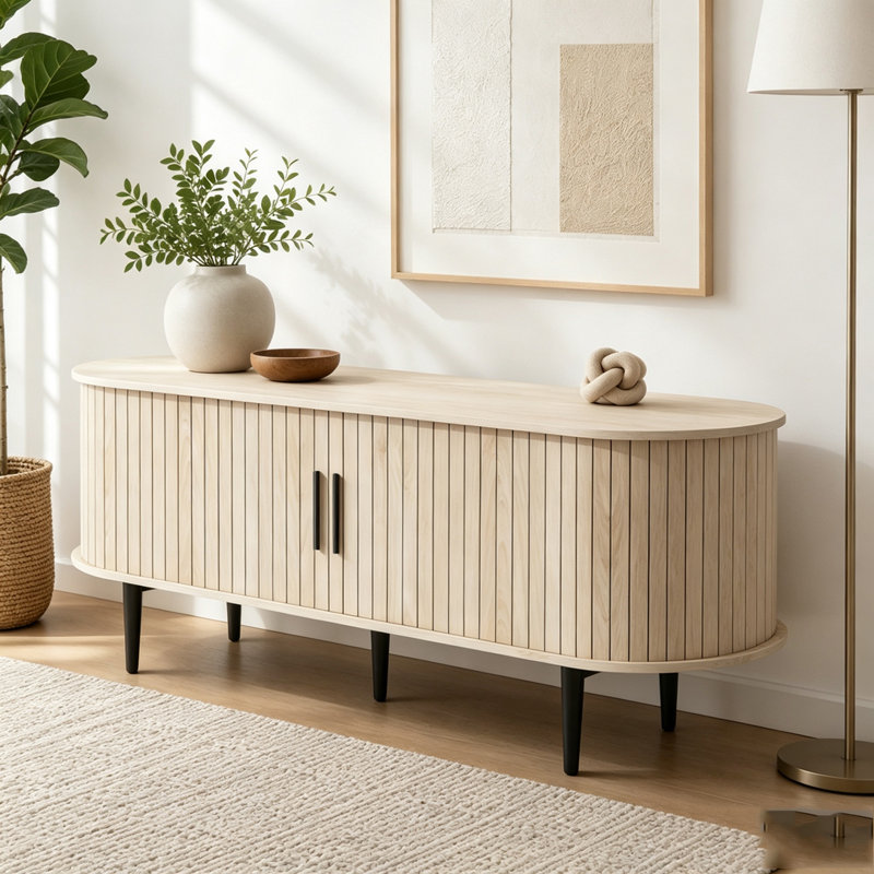 Meuble télé 47 po avec armoire moderne, Natural Wood