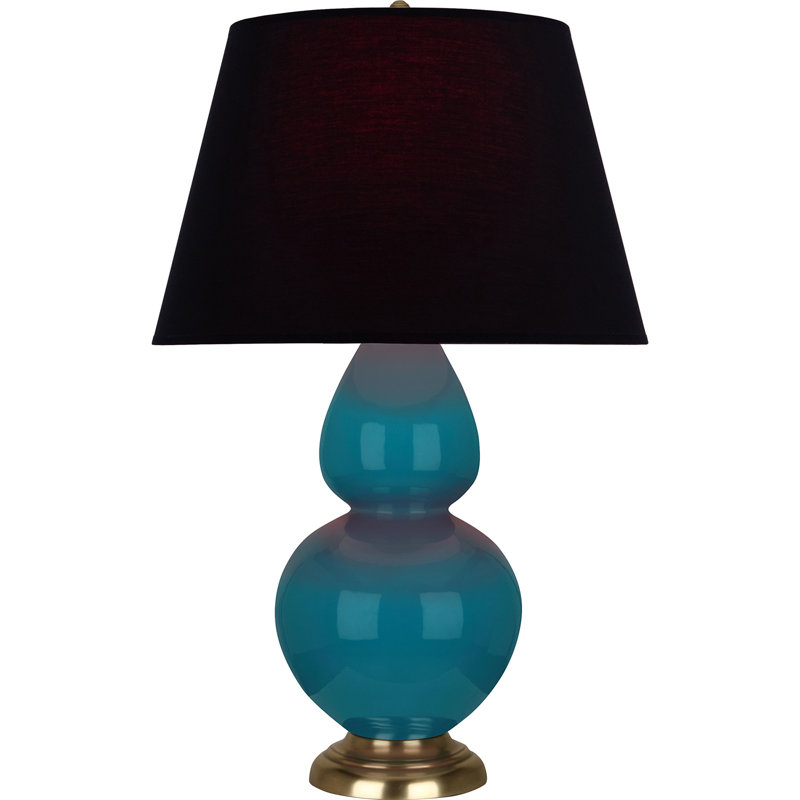 Lampe de table double gourde en céramique, Noir / Rouge, Paon verni / laiton, Laiton