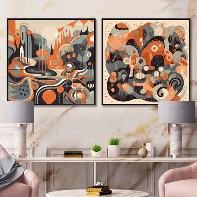 Evolving Abstractions - Modern Midcentury Square Collage Set Of 2