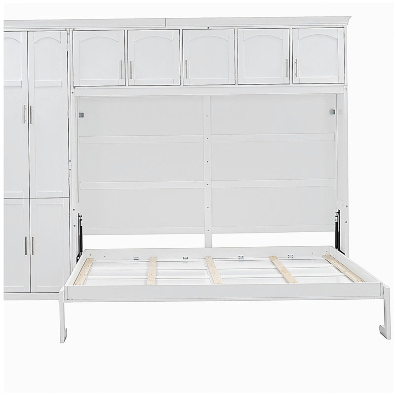 Grand lit mural avec armoire, blanc
