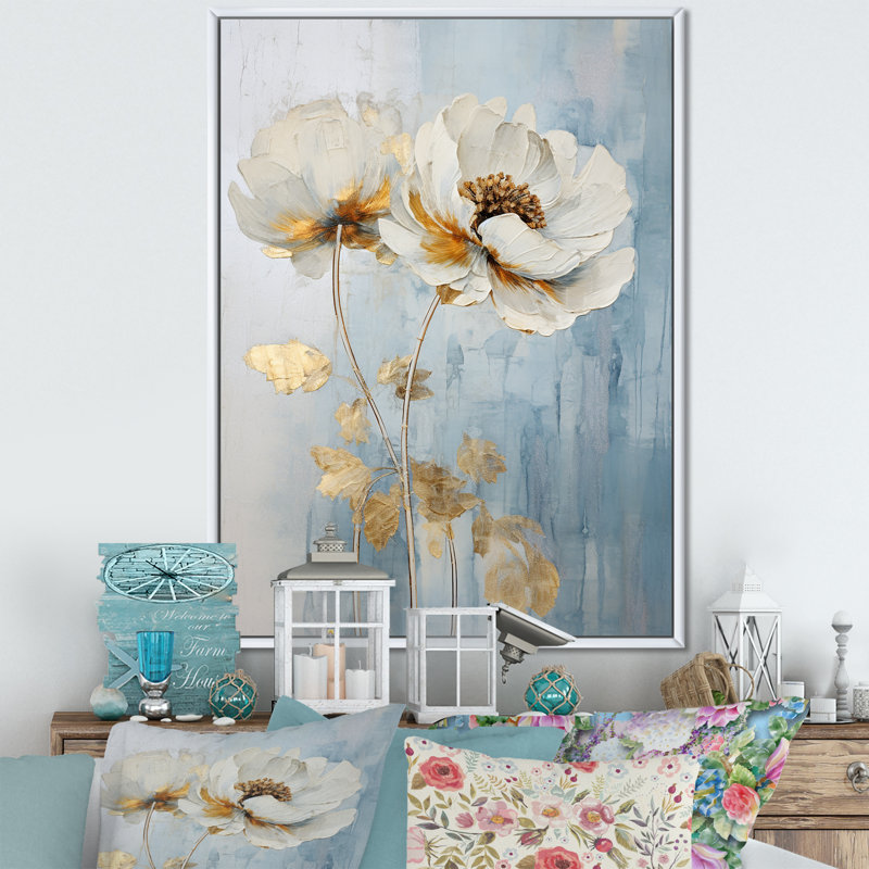 " Ranunculus Radiance Treasure IV ", 20" H x 12" W x 1" D, White Floater Frame