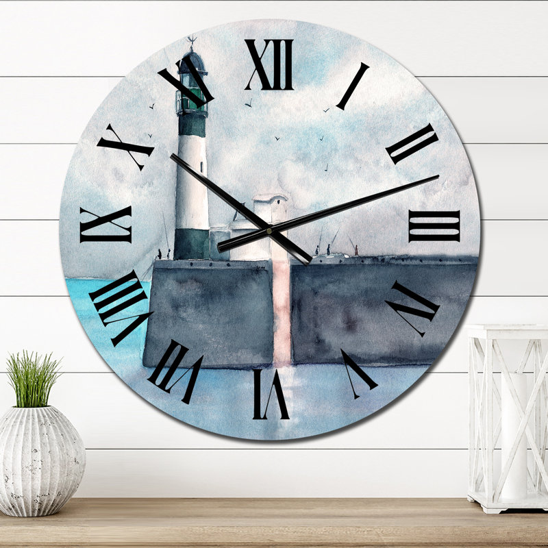 Longue jetée avec un phare - horloge murale nautique et côtière, Petit