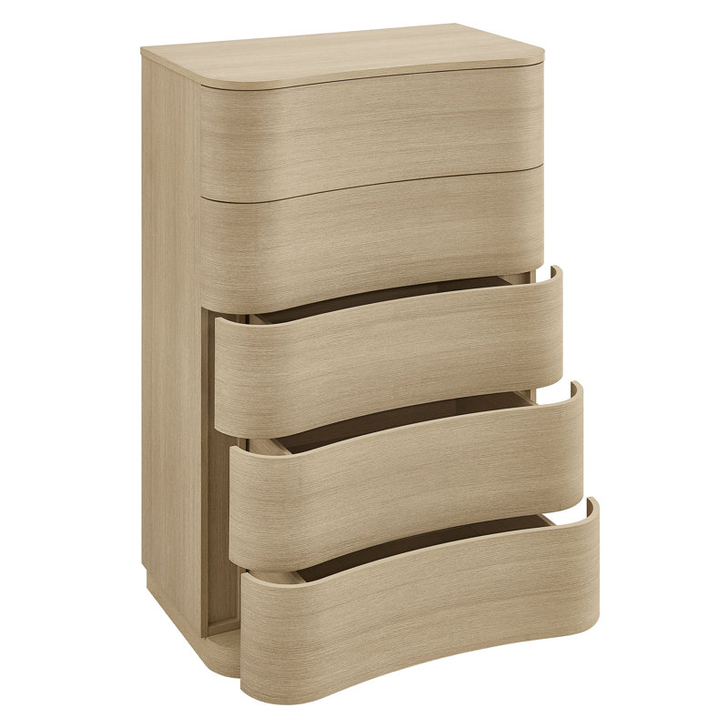 Commode incurvée à 5 tiroirs Mirae, Chêne clair brossé