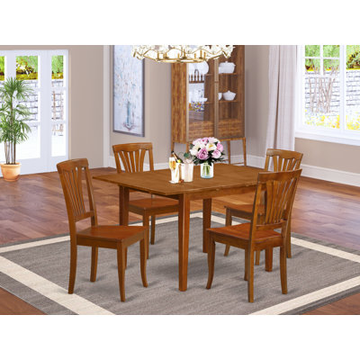 5 Piece Dinette Set for 4 Includes a Rectangle Dining Room Table with Butterfly Leaf and 4 Dining Chairs, Saddle Brown