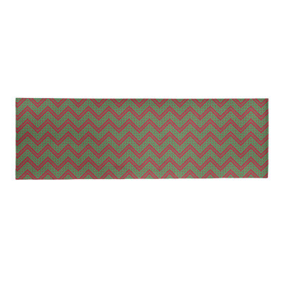 Tapis à chevrons fait main vert/rouge