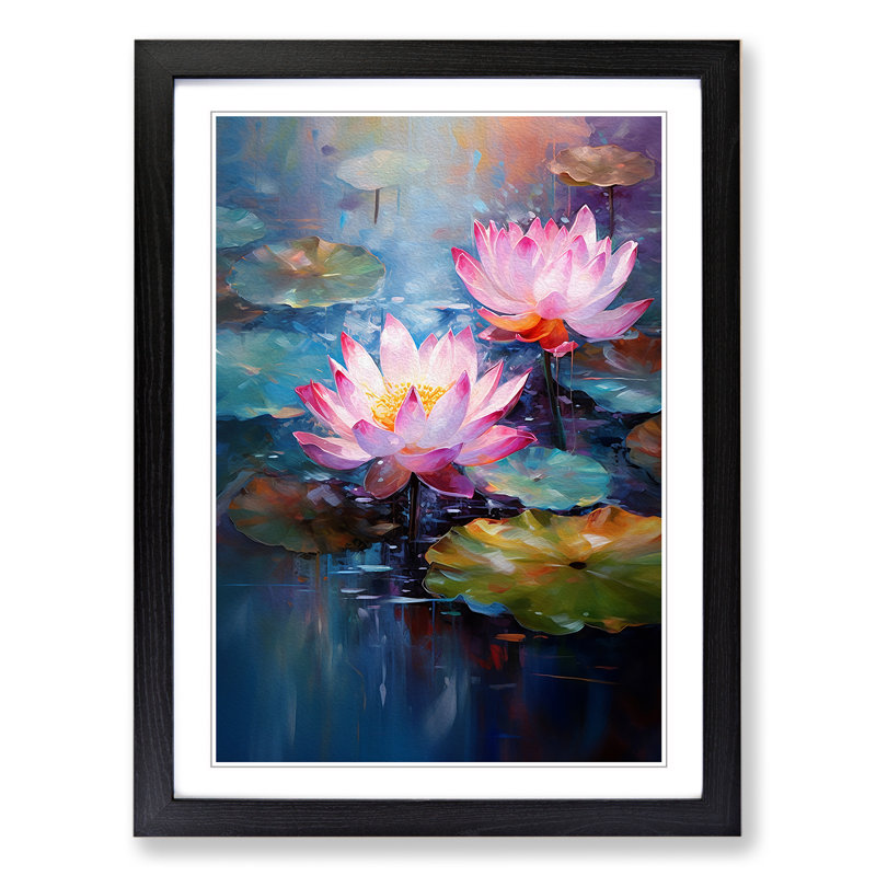 Lotus Flower Impressionism No.2 Framed Print, Black Framed, 64cm H x 46cm W x 2cm D