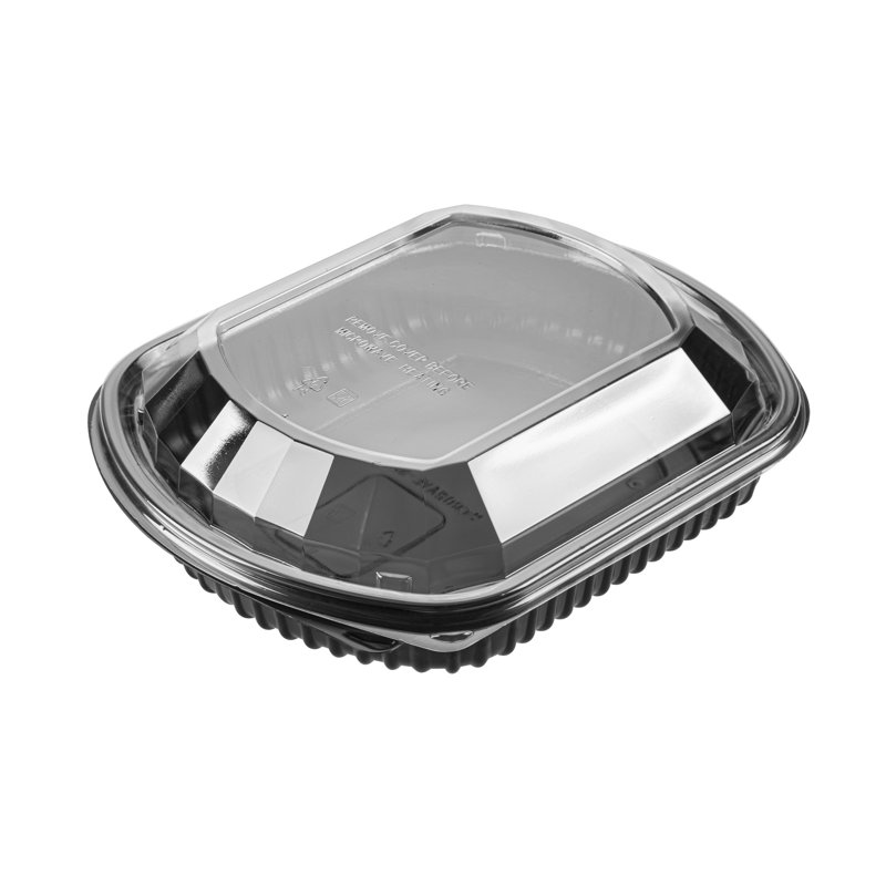 RW Base 36 Ounce Food Containers, 50 Rectangle Disposable Salad Containers - Microwavable, With Clear Lid, Black Plastic Food Containers, For Warm And Cold Foods, For Cafes - Restaurantware