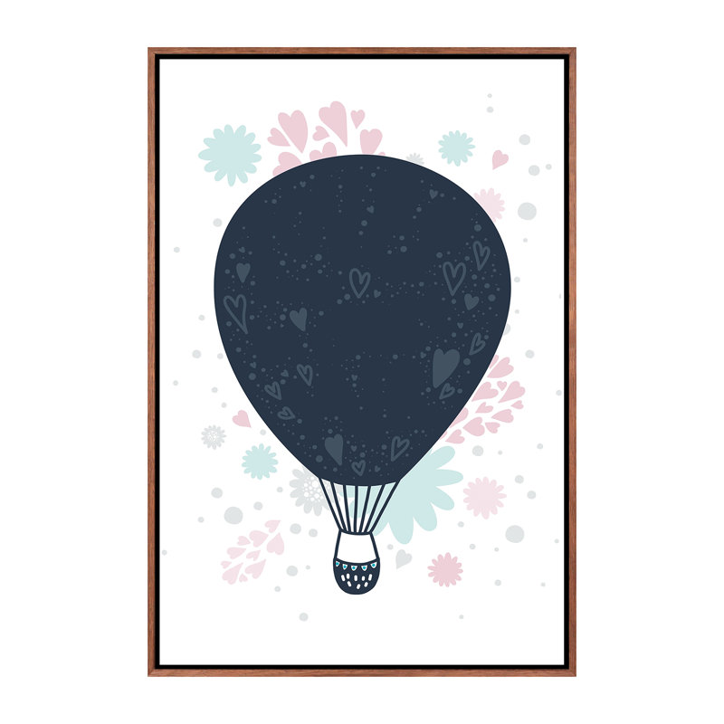 Montgolfière - impression d'art graphique, Toile avec cadre brun, Pas de tapis, H 26 po x l 18 po x 1,5 po