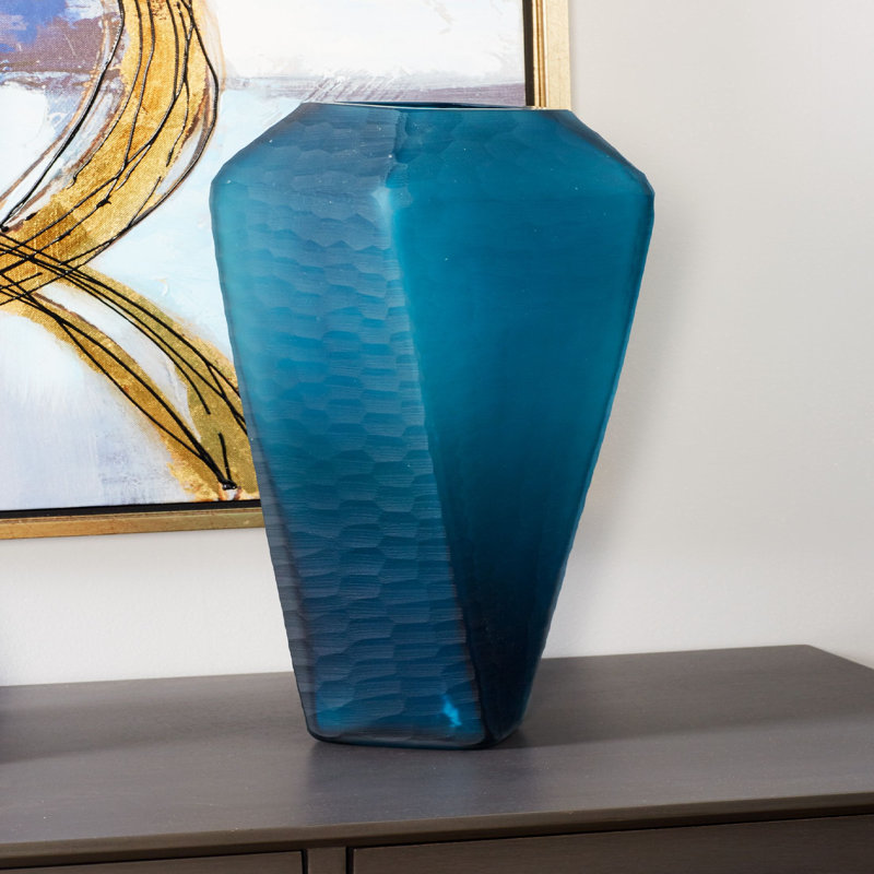 Vase de table en verre, Turquoise, H 18 po x l 6 po x P 6 po