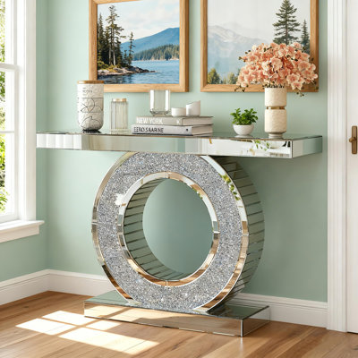 Rillamas 47.27" Mirrored Glass Console Table with Crush Diamond