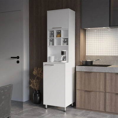 Garde-manger blanc avec porte pneumatique et rangement ouvert