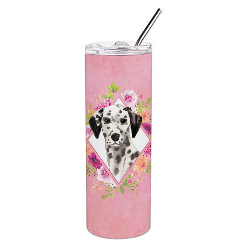 E23BF9F8391D466E9CA4F8DFEBD9A7DB de verre 20 oz à double paroi en acier inoxydable chiot, Dalmatien gris, Rose