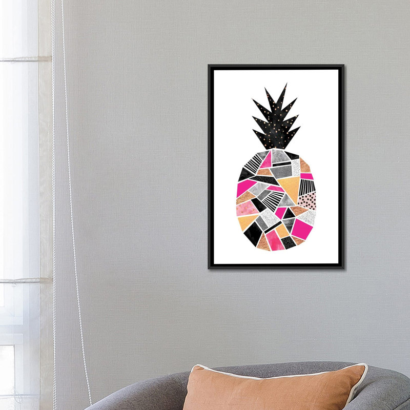 « pretty ananas », impression sur toile tendue, H 26 po x l 18 po x P 1,5 po, Toile avec cadre noir, Pas de tapis