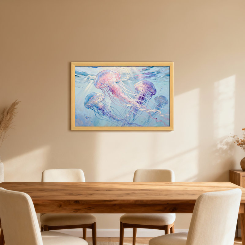 Animal Jellyfish Floating In Ocean Light, 16" H x 24" W, Wrapped Canvas, Does Not Apply
