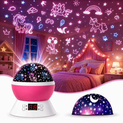 Projecteur d'étoiles licorne pour enfants | Projection d'étoiles au plafond pour chambre de fille | Projecteur de veilleuse rotative à 360° avec minuterie | Cadeau licorne d'anniversaire pour filles de 3 à 8 ans | Veilleuse pour chambre de jeune fille