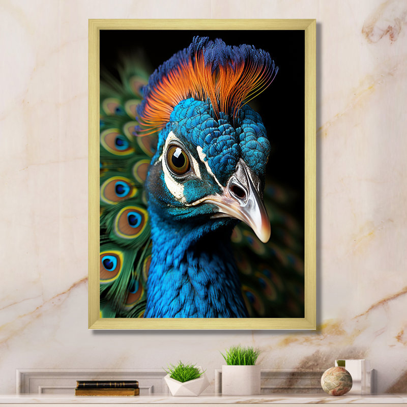 Peacock Animal Protrait - imprimé, Cadre photo doré, L 30 po x H 40 po