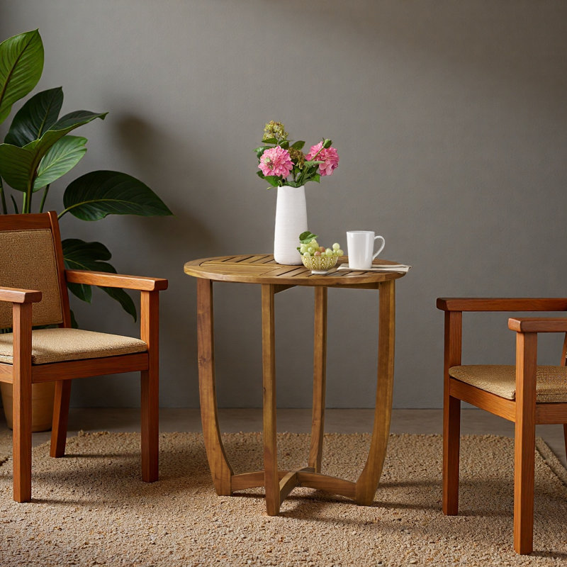 Table d'appoint d'extérieur ronde en bois d'acacia, teck 27,5 po