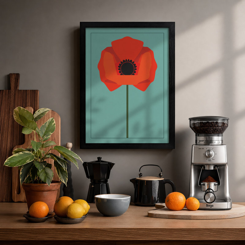 Solitary Poppy Botanical - Print, A2 - 59.4 x 42.0 cm, Black