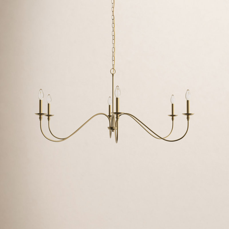 Ableton Iron 6-Light Chandelier, 25" H x 48" W x 48" D, Satin Gold