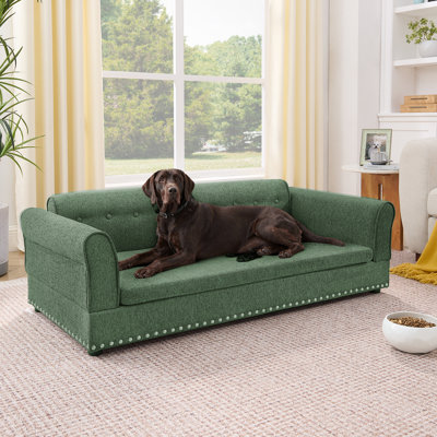 Canapé surdimensionné pour animal de compagnie, élégant canapé-lit surélevé en tissu de lin moderne, lit pour animal de compagnie rectangulaire surdimensionné confortable avec dossier et accoudoirs pour chiens de grande taille et surdimensionnés