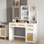 Bureau de coiffeuse avec lumières et miroir ouvert, commode avec 4 tiroirs, armoire et tablettes pour la chambre à coucher | Idée de cadeau-450689261