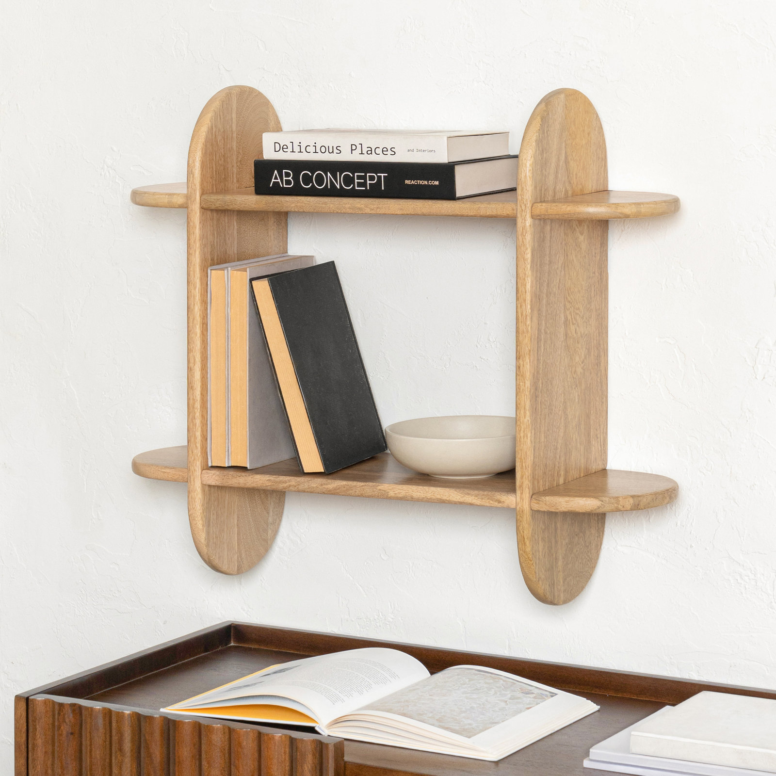 Fuller 28" Solid Wood Tiered Shelf, Natural