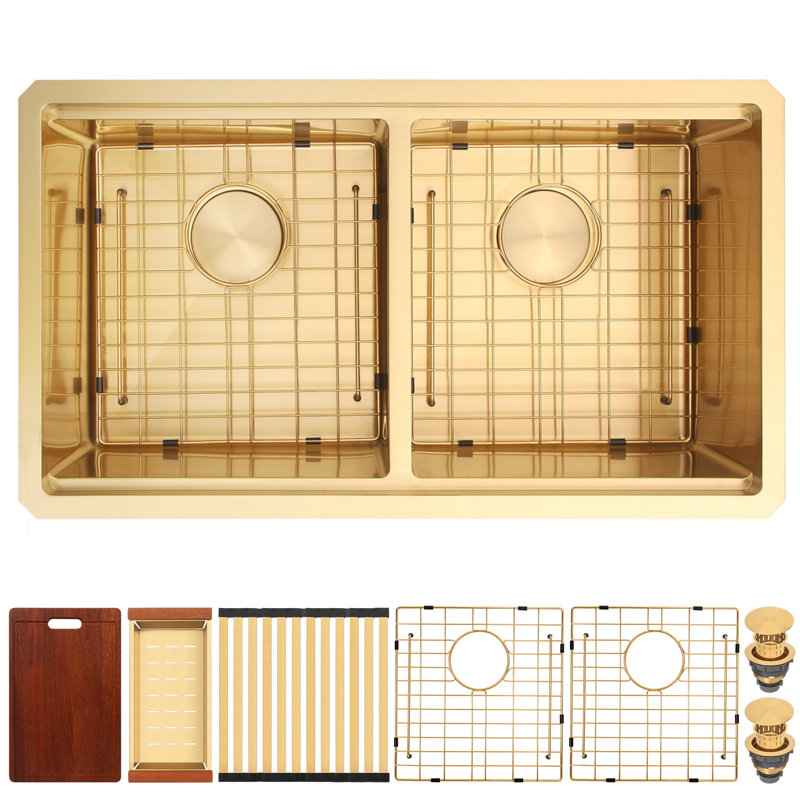 Évier de cuisine encastré à double cuve encastrable 30 po L x 18 po l 30 po, Or