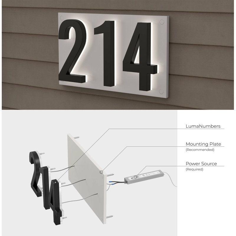 Numéro de maison à fixation flottante en métal 7 po, Blanc cassé