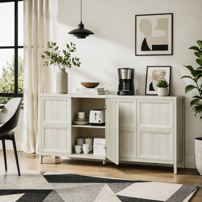 67" Modern Sideboard Storage Cabinet with 3D Geometric Doors, Tip-On Opening and Gray Wood Grain Finish
