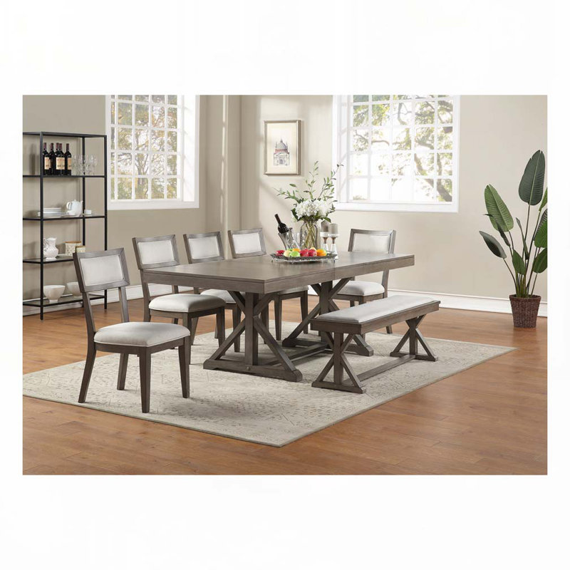 Banc rembourré en tissu avec pieds croisés