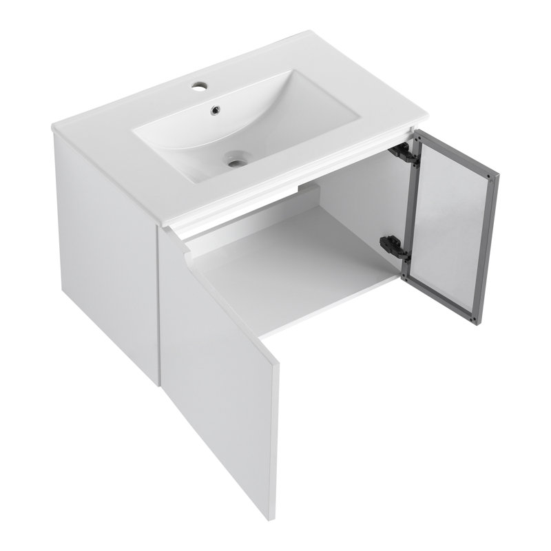 Meuble-lavabo mural moderne peu encombrant avec lavabo en céramique