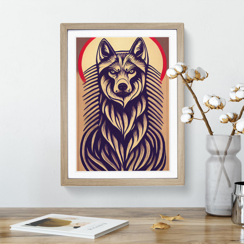 Abstract Wolf Art No.2 - Framed Print, 46cm H x 34cm W x 2cm D, Oak