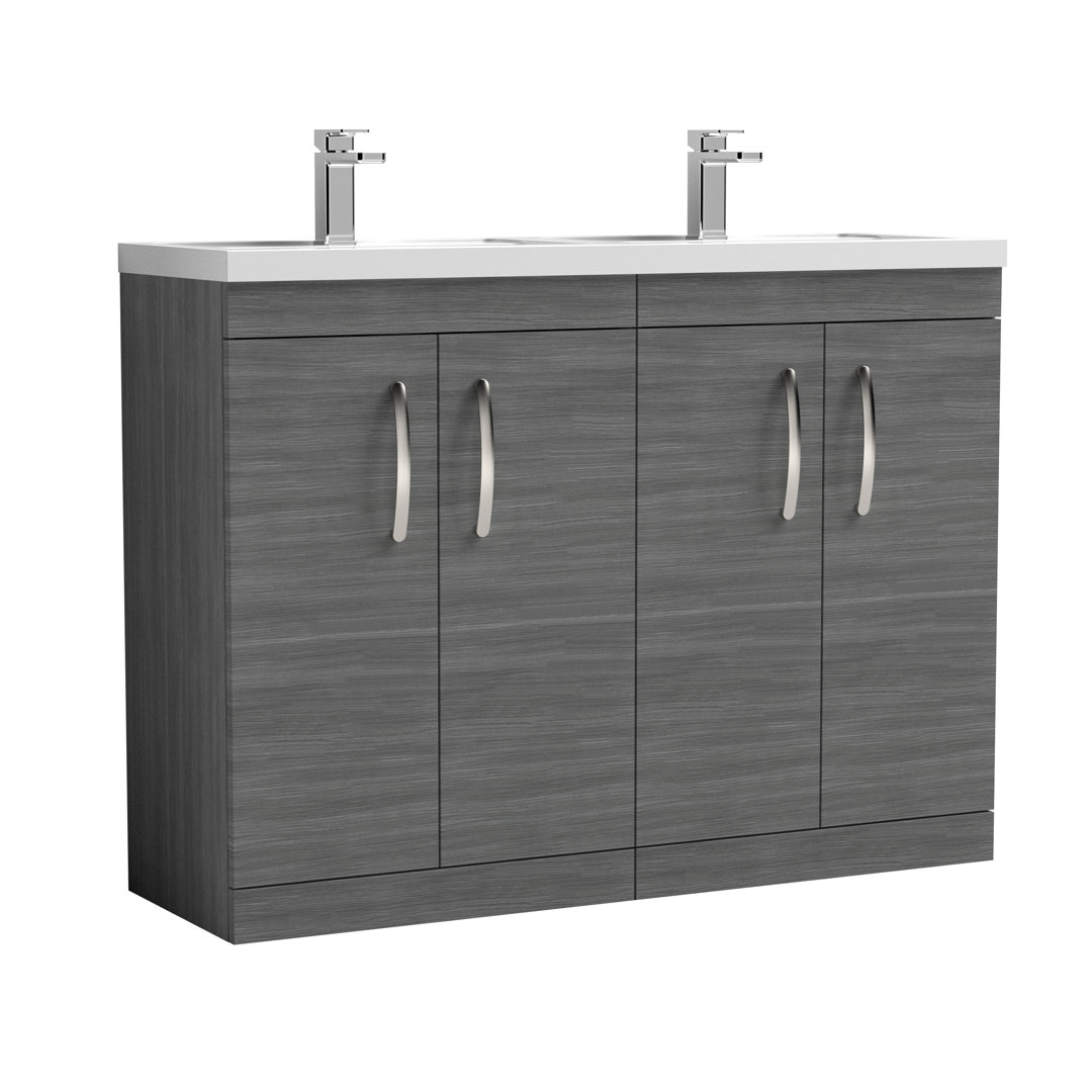 Nuie Anthracite Athena Woodgrain 4 Door Vanity Unit And Double Polymarble Basins | | Mdf | 1200Mm - Image 3