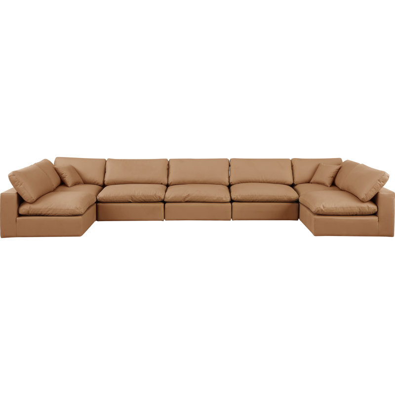 Canapé modulaire réversible de 200 po en similicuir, Cuir cognac végétalien
