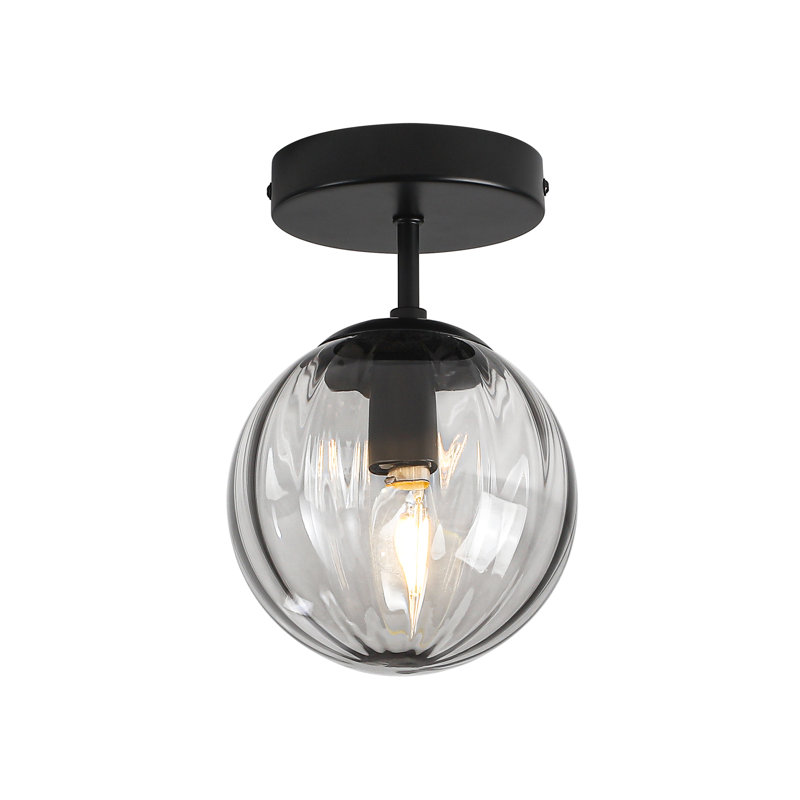 Plafonnier semi-encastré en verre 1 lumière, Noir mat