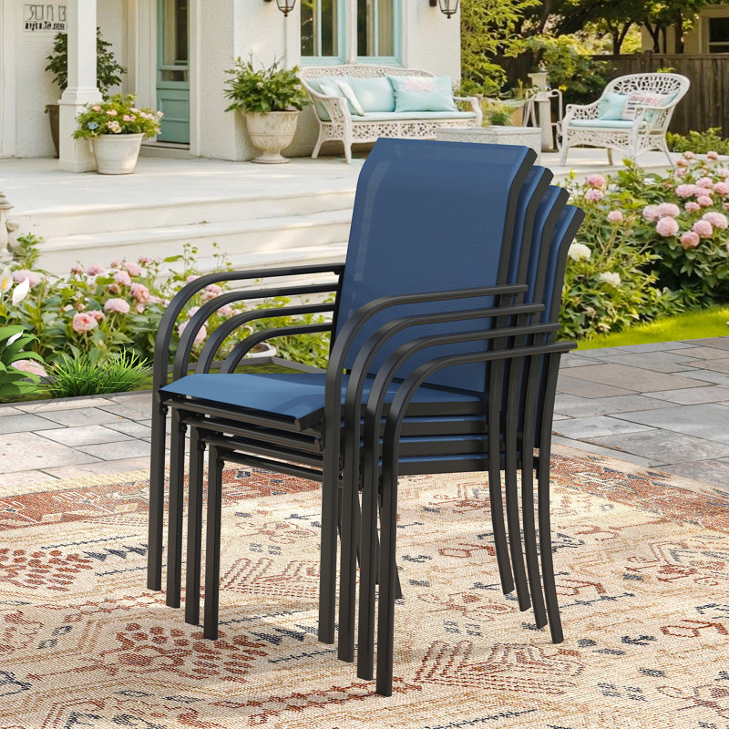 Ensemble de 4 chaises de patio d'extérieur empilables, Bleu / Noir