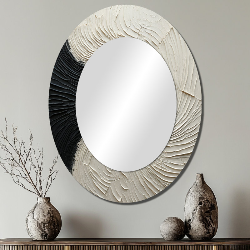 Minimalisme noir et blanc peinture réunion - miroir mural ovale côtier, 40 po x 30 po