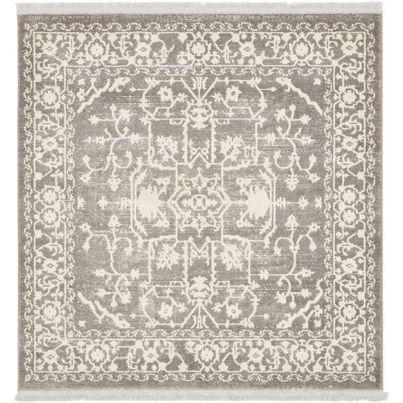 Tapis gris à motif géométrique Maglione, Carré 4 pi