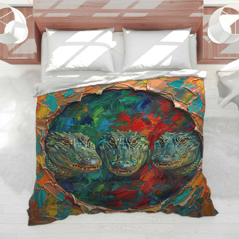 Abstract Crocodile Trio Comforter, Queen
