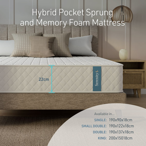 Wayfair Sleep Serenity Pocket Spring and Memory Foam Hybrid Mattress 23cm & Reviews | Wayfair.co.uk