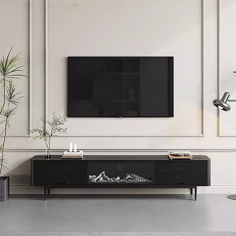 Modern simulation electronic fireplace TV stand, 19.69"H x 94.49"L x 15.75"W