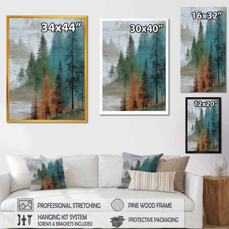 «Winter Pine Tree Forest At Goat Rock Beach», art mural sur toile vert en Californie, H 20 po x l 12 po, Cadre photo unique