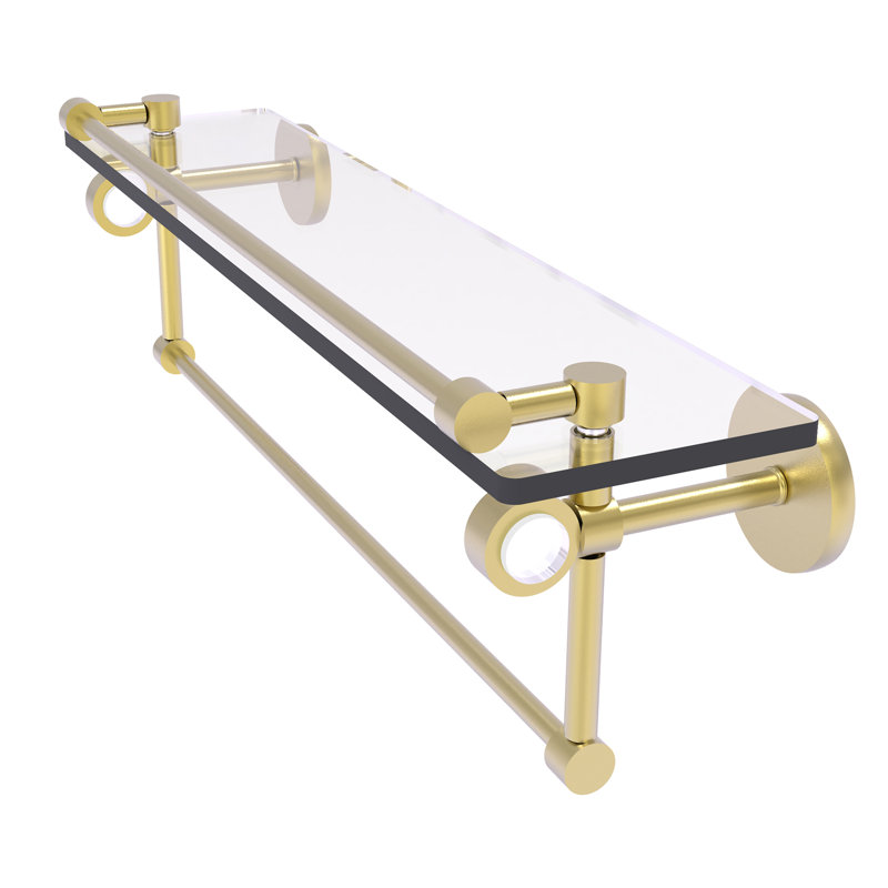 Margolis Glass Bracket Shelf with Towel Bar, Satin Brass, 6.7" H x 22" W x 5.8" D
