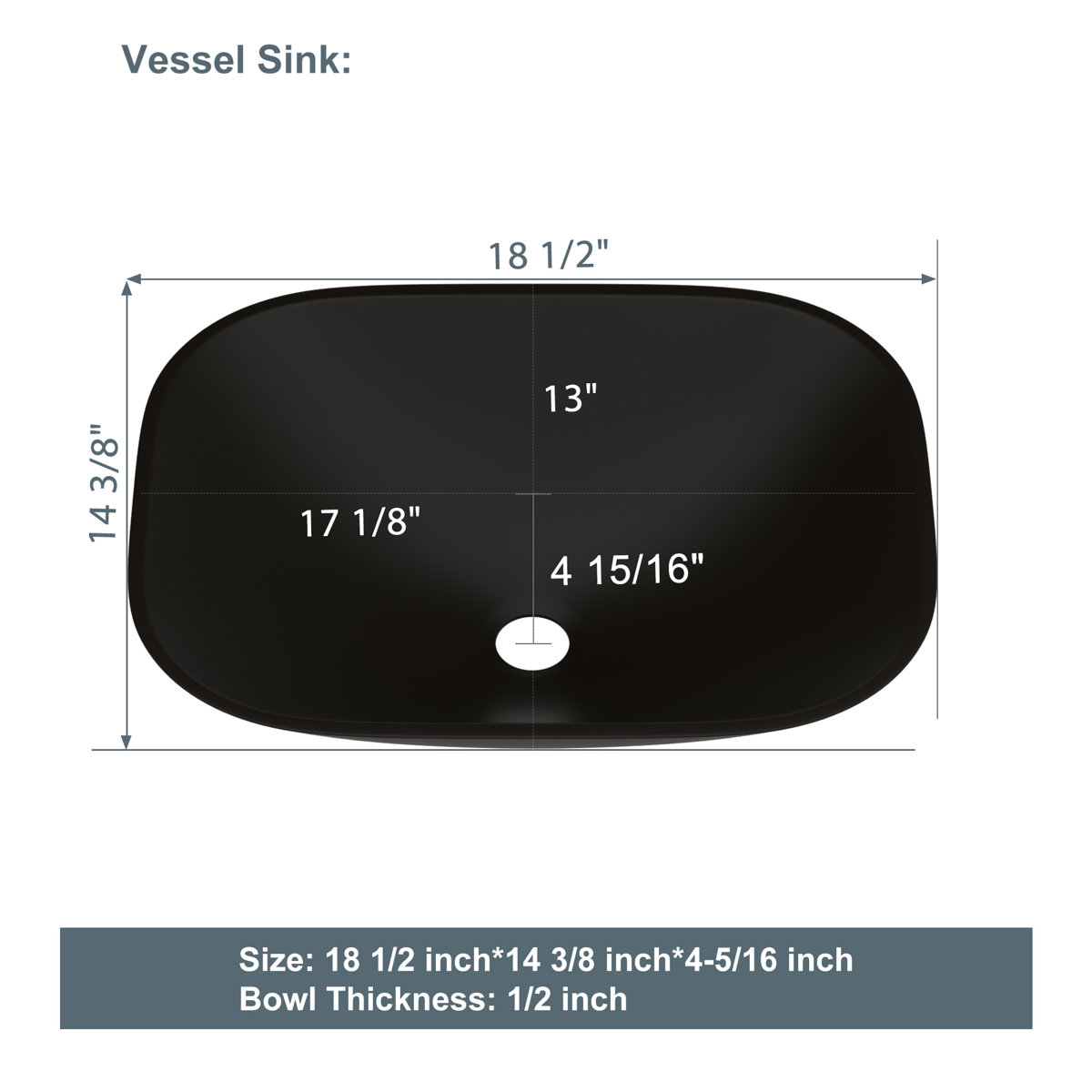 18in L x 14in W Bathroom Vessel Sink Rectangular Tempered Glass Basin Sink in Matte Black with Faucet and Drain from Lordear