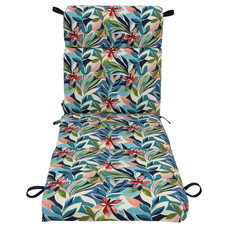 72-Inch By 24-Inch Outdoor Chaise Lounge Cushion, Ivory/Blue/Somap Multi Floral